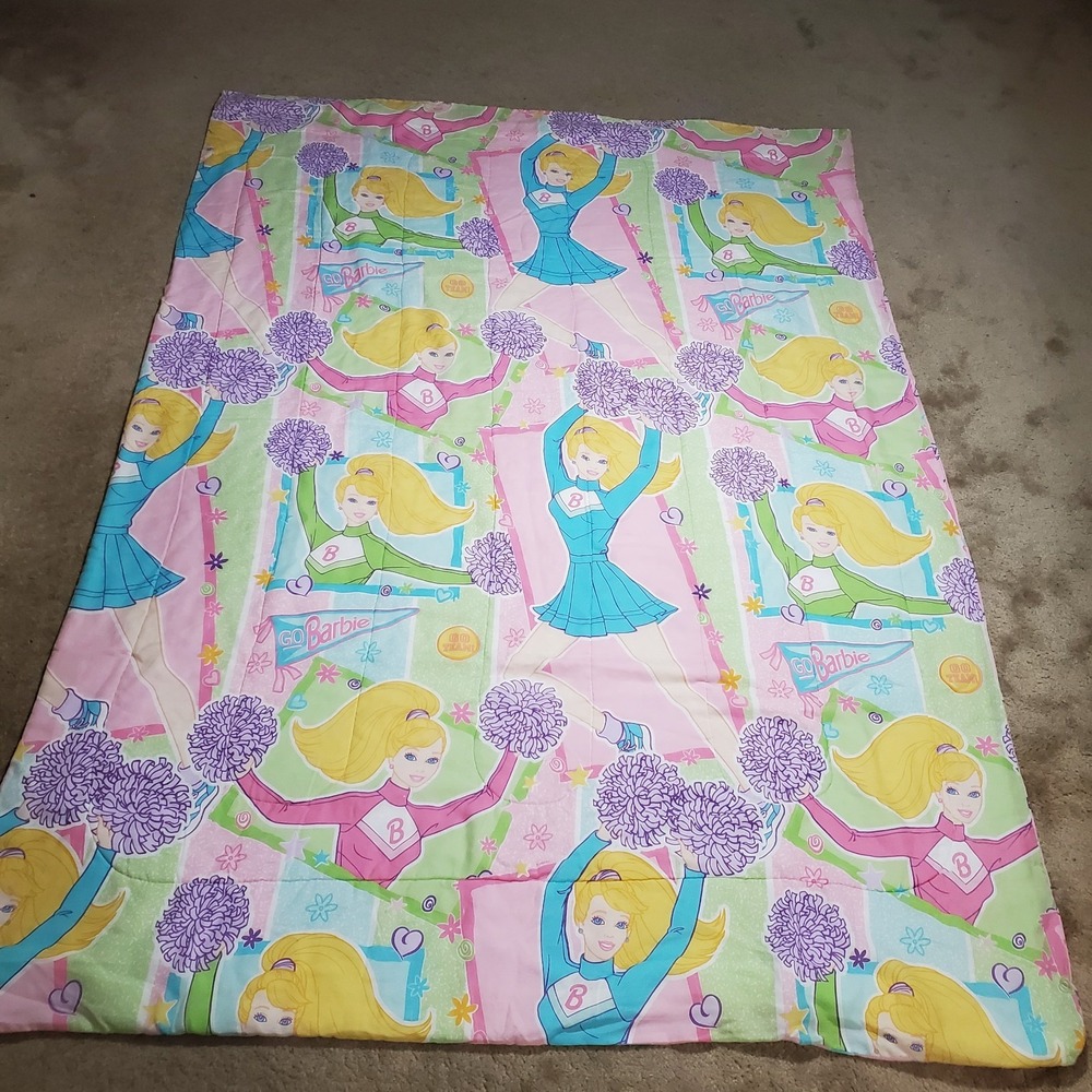 Vintage Barbie Cheerleader Reversible Single Twin Size Comforter Blanket 1998‎